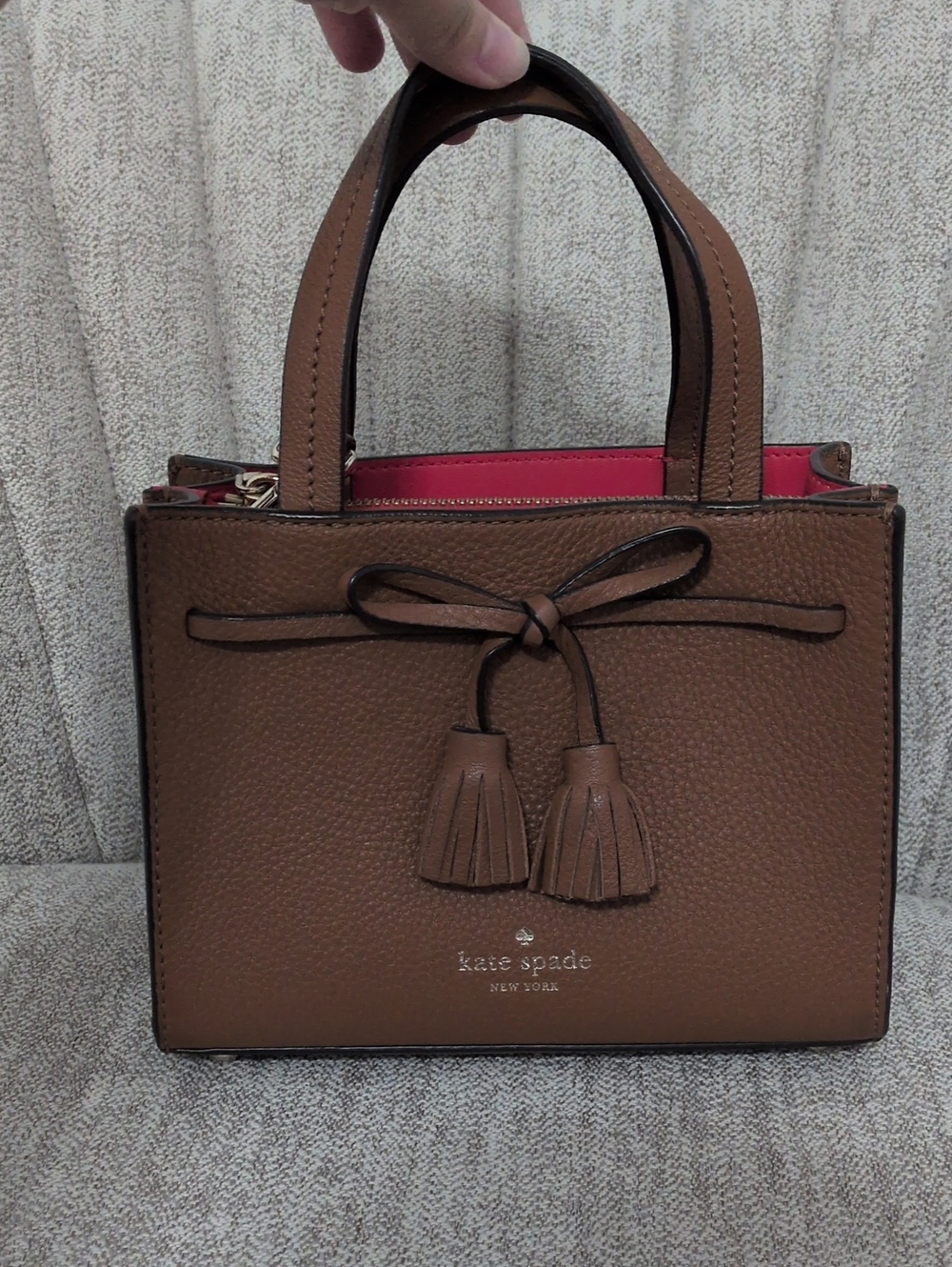 kate spade Brown Leather Mini Satchel with Red Interior